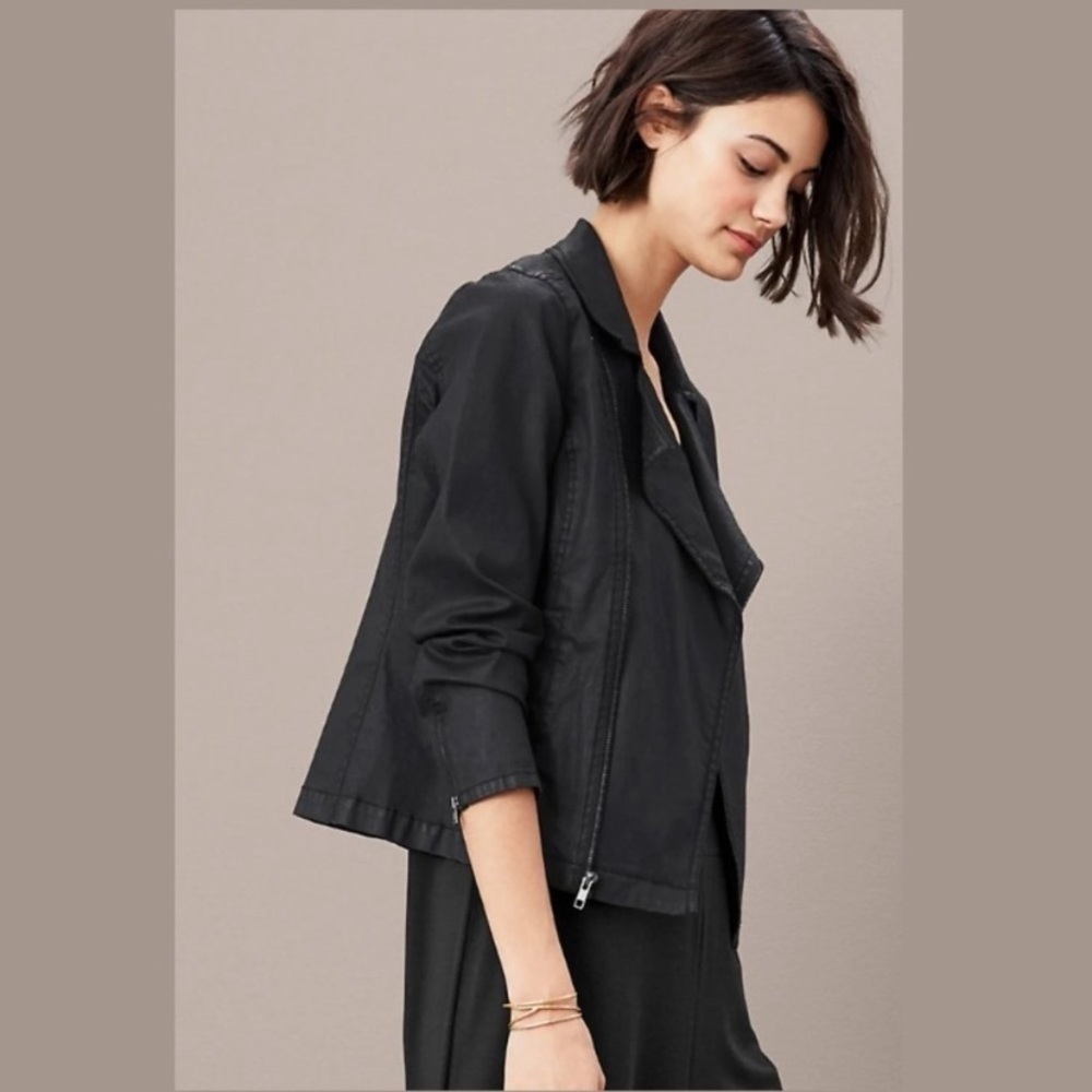 eileen Fisher Asymmetric Moto Button Linen Blend Jacket Small